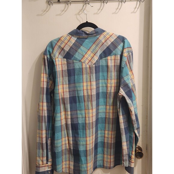 Levi's Men's XXL Western Pearl‎ Snap Blue Plaid Long Sleeve Shirt - Picture 3 of 9